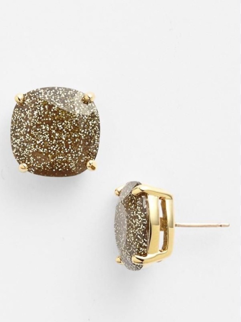 kate spade gold-tone brown glitter cushion stud earrings